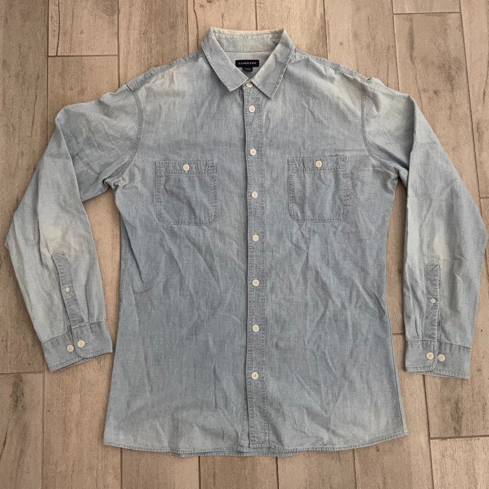 Land's End Light Blue Denim Button Up Long Sleeve Shirt Size XXL Tall 18 - 18.5